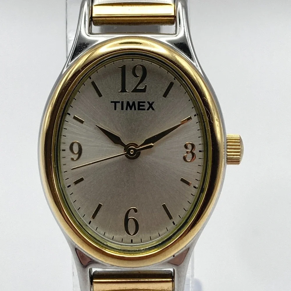 Timex Cavatina Watch Women 21mm Gold Silver Tone Stretch Band New Battery 6.25